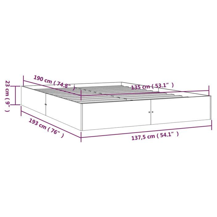 Cadre de lit Marron miel Bois massif 135x190 cm Double - Photo n°9