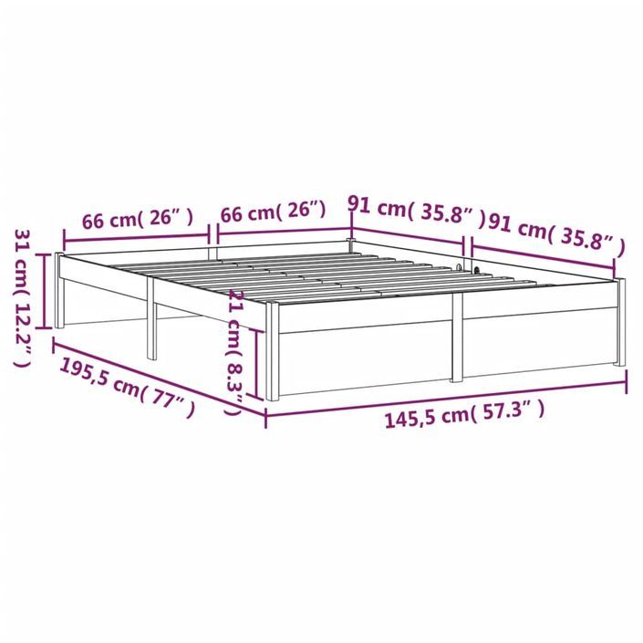 Cadre de lit Marron miel Bois massif 140x190 cm - Photo n°10