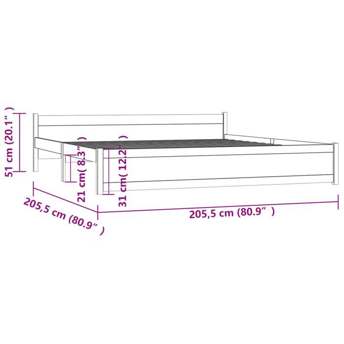 Cadre de lit Marron miel Bois massif 200x200 cm - Photo n°9