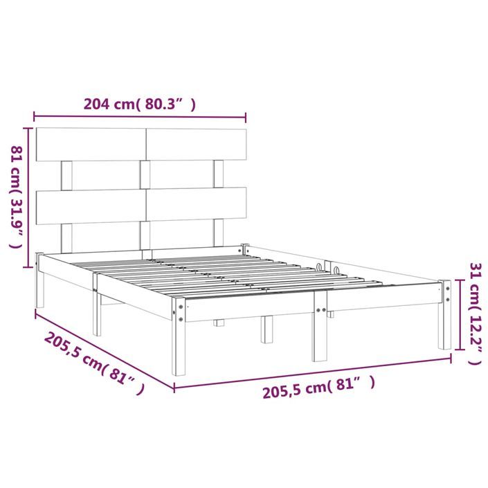 Cadre de lit Marron miel Bois massif 200x200 cm - Photo n°6