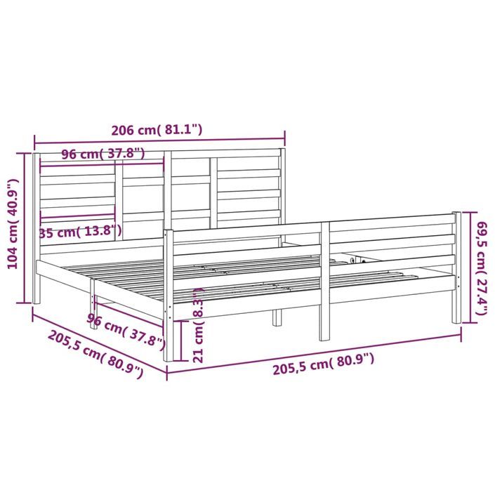 Cadre de lit Marron miel Bois massif 200x200 cm - Photo n°6