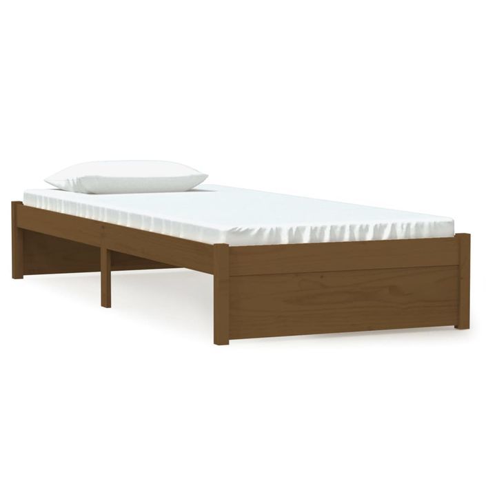 Cadre de lit Marron miel Bois massif 75x190 cm Petit simple - Photo n°2