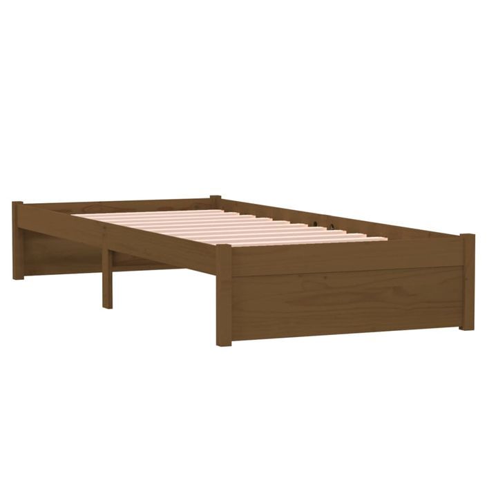 Cadre de lit Marron miel Bois massif 75x190 cm Petit simple - Photo n°4