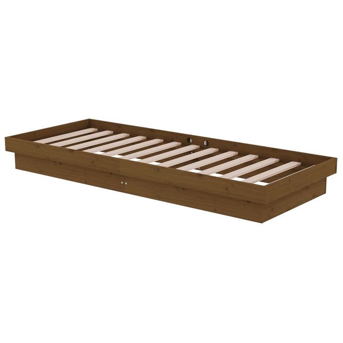 Cadre de lit Marron miel Bois massif 75x190 cm Petit simple - Photo n°4