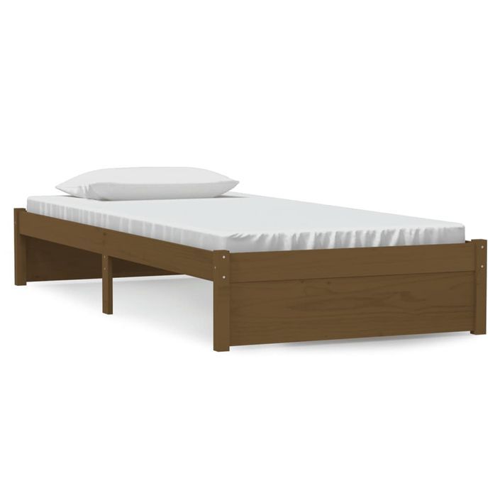 Cadre de lit Marron miel Bois massif 90x190 cm Simple - Photo n°2