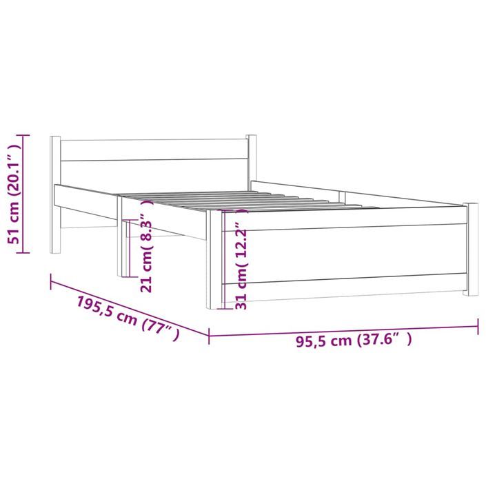 Cadre de lit Marron miel Bois massif 90x190 cm Simple - Photo n°9