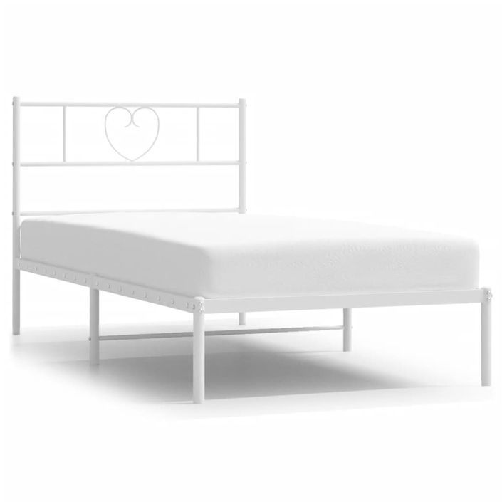 Cadre de lit métal avec tête de lit blanc 100x190 cm - Photo n°1