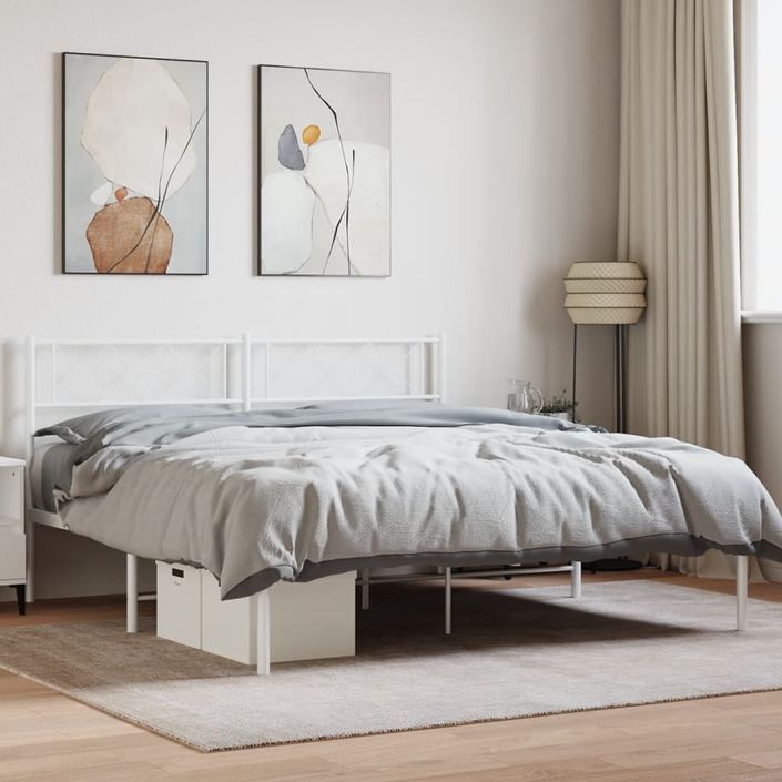 Cadre de lit métal avec tête de lit blanc 150x200 cm - Photo n°2