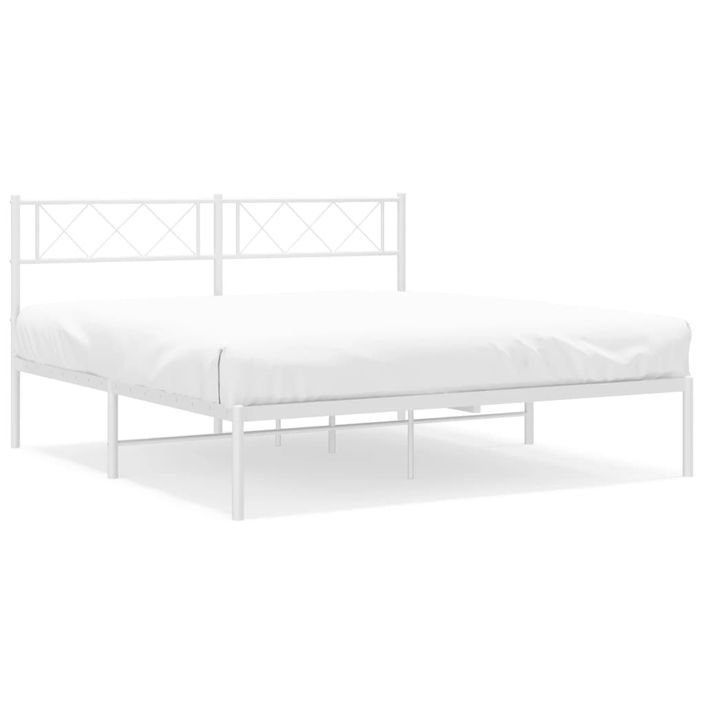 Cadre de lit métal avec tête de lit blanc 150x200 cm - Photo n°1