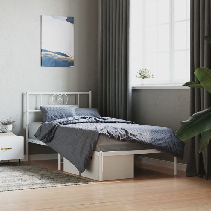 Cadre de lit métal avec tête de lit blanc 80x200 cm - Photo n°2