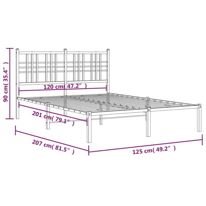 Cadre de lit métal avec tête de lit noir 120x200 cm - Photo n°8
