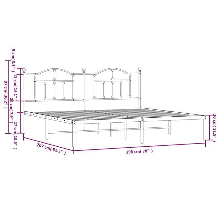 Cadre de lit métal avec tête de lit noir 193x203 cm - Photo n°9