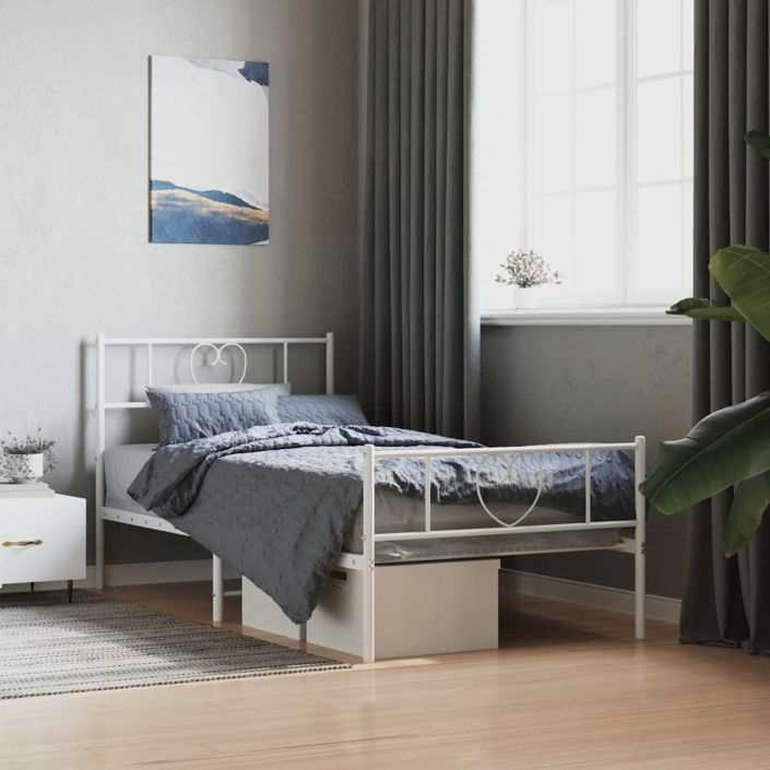 Cadre de lit métal avec tête de lit/pied de lit blanc 100x190cm - Photo n°2