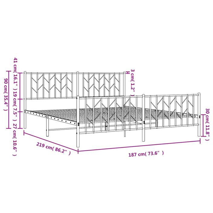 Cadre de lit métal avec tête de lit/pied de lit blanc 183x213cm - Photo n°10