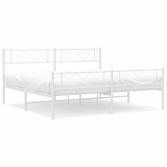 Cadre de lit métal avec tête de lit/pied de lit blanc 183x213cm - Photo n°1