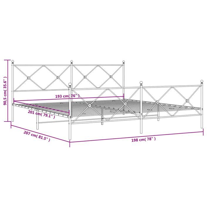 Cadre de lit métal avec tête de lit/pied de lit blanc 193x203cm - Photo n°8