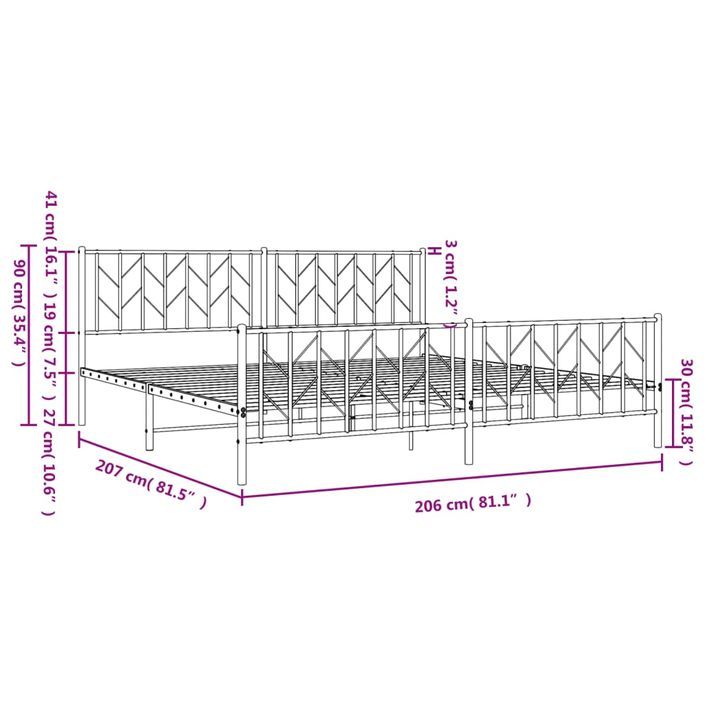 Cadre de lit métal avec tête de lit/pied de lit blanc 200x200cm - Photo n°10