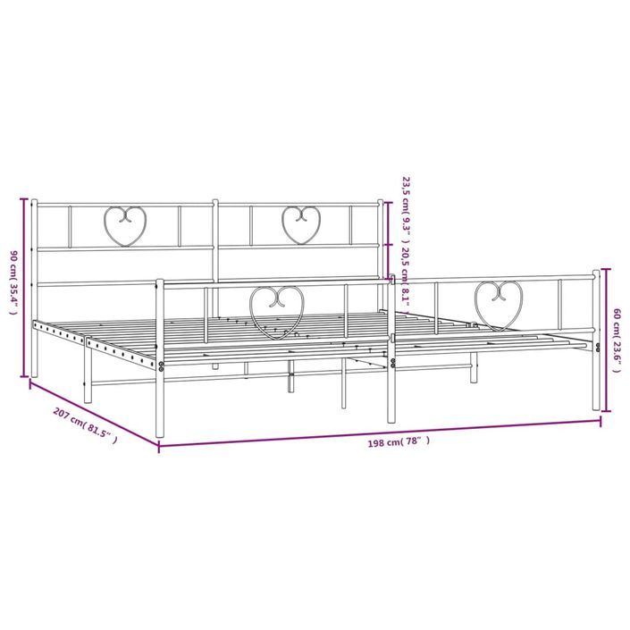 Cadre de lit métal avec tête de lit/pied de lit noir 193x203 cm - Photo n°9