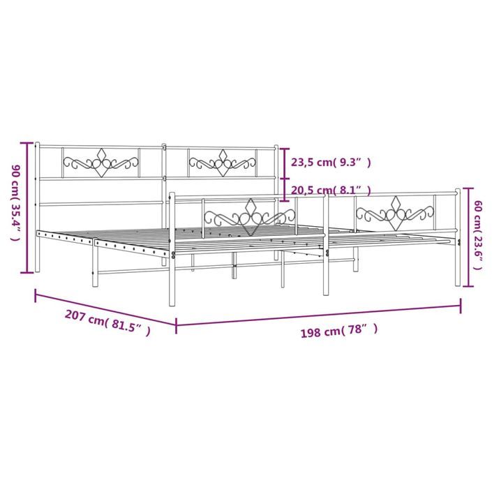 Cadre de lit métal avec tête de lit/pied de lit noir 193x203 cm - Photo n°9