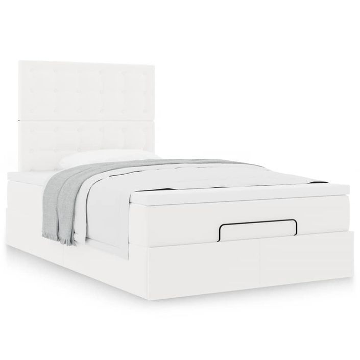 Cadre de lit ottoman avec matelas blanc 120x190 cm similicuir - Photo n°4