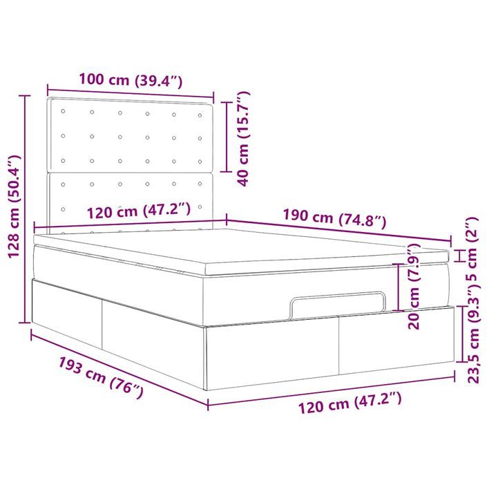 Cadre de lit ottoman avec matelas blanc 120x190 cm similicuir - Photo n°13