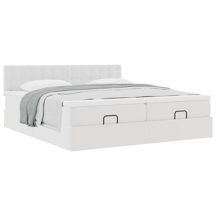 Cadre de lit ottoman avec matelas blanc 200x200 cm similicuir - Photo n°4