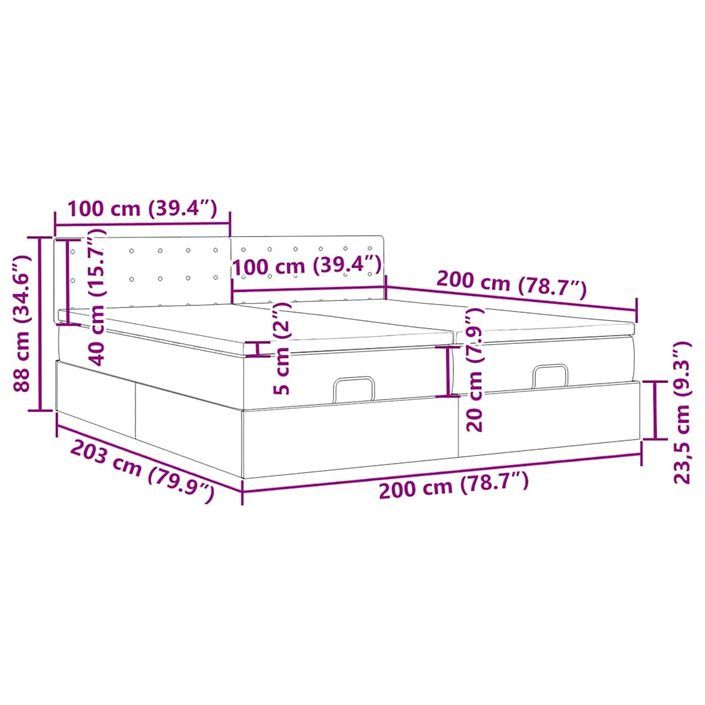 Cadre de lit ottoman avec matelas blanc 200x200 cm similicuir - Photo n°13