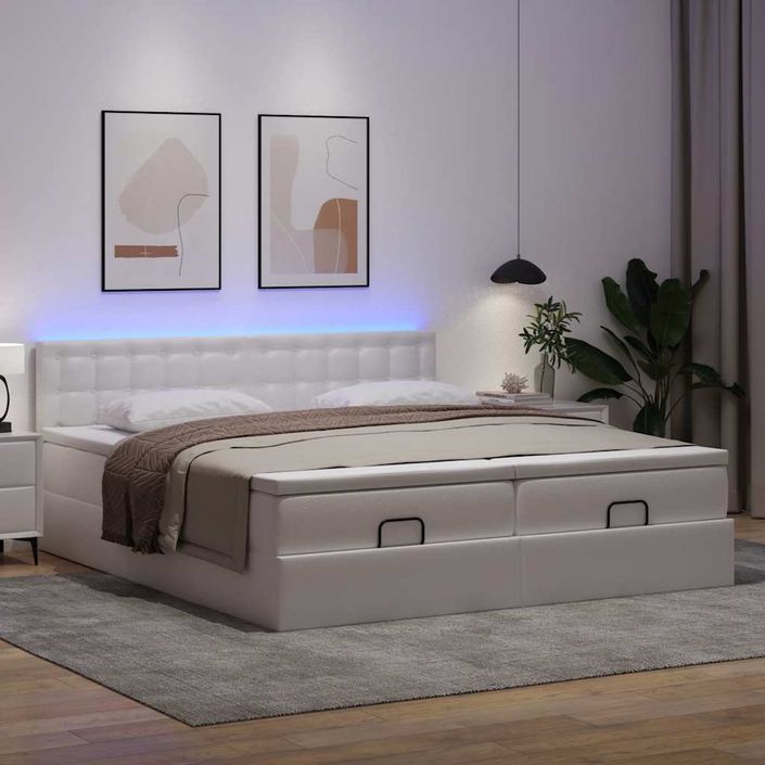 Cadre de lit ottoman avec matelas blanc 200x200 cm similicuir - Photo n°1