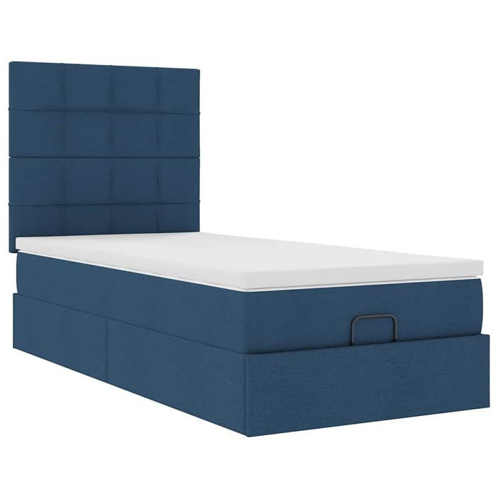 Cadre de lit ottoman avec matelas bleu 100x200 cm tissu - Photo n°2