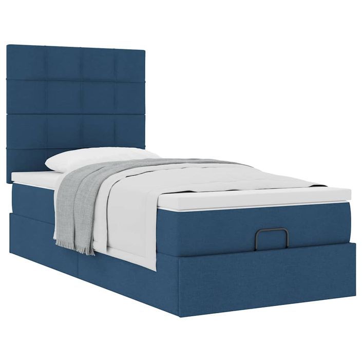 Cadre de lit ottoman avec matelas bleu 100x200 cm tissu - Photo n°4