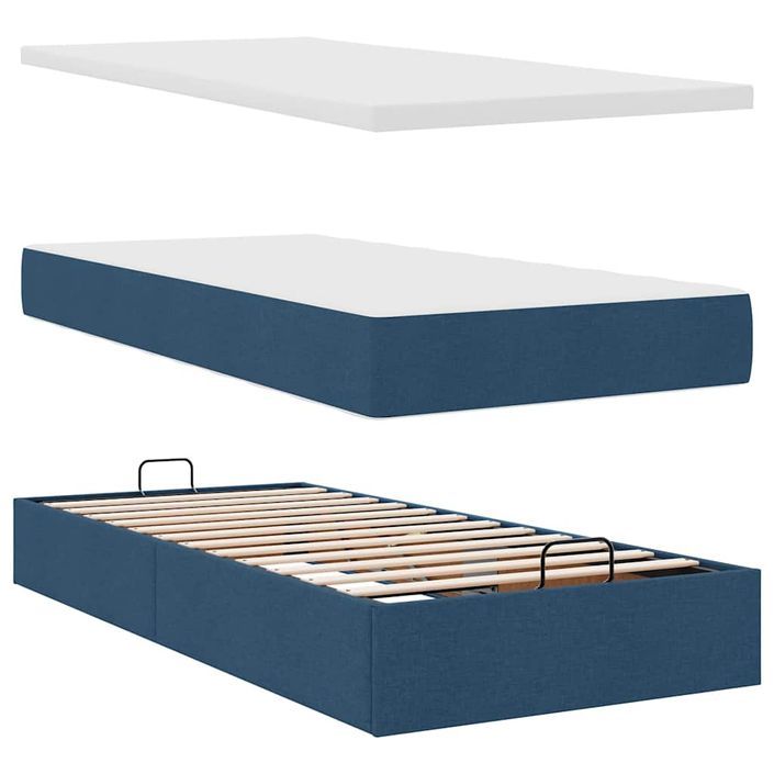 Cadre de lit ottoman avec matelas bleu 100x200 cm tissu - Photo n°6