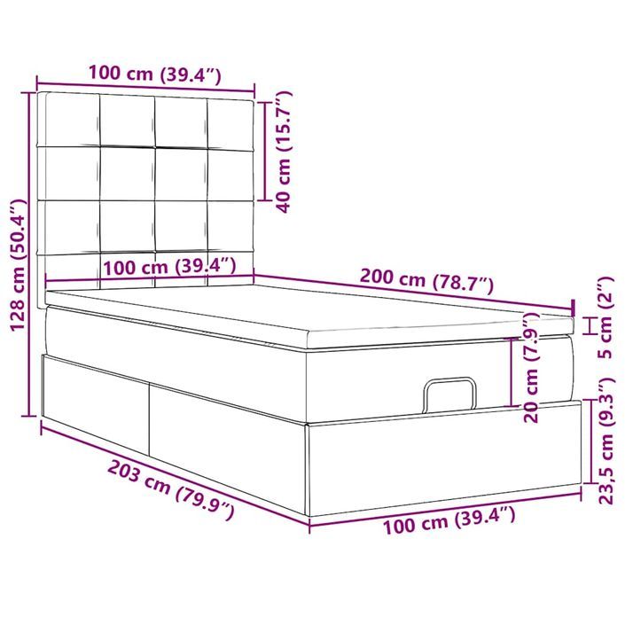 Cadre de lit ottoman avec matelas bleu 100x200 cm tissu - Photo n°13