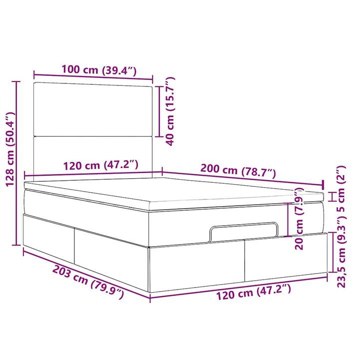 Cadre de lit ottoman avec matelas bleu 120x200 cm tissu - Photo n°13