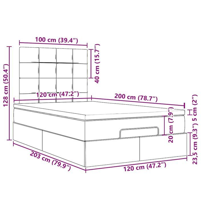 Cadre de lit ottoman avec matelas bleu 120x200 cm tissu - Photo n°13