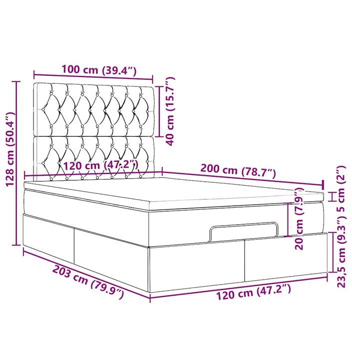 Cadre de lit ottoman avec matelas bleu 120x200 cm tissu - Photo n°13