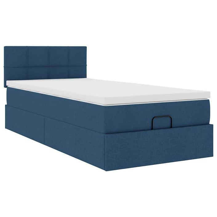 Cadre de lit ottoman avec matelas bleu 90x190 cm tissu - Photo n°5