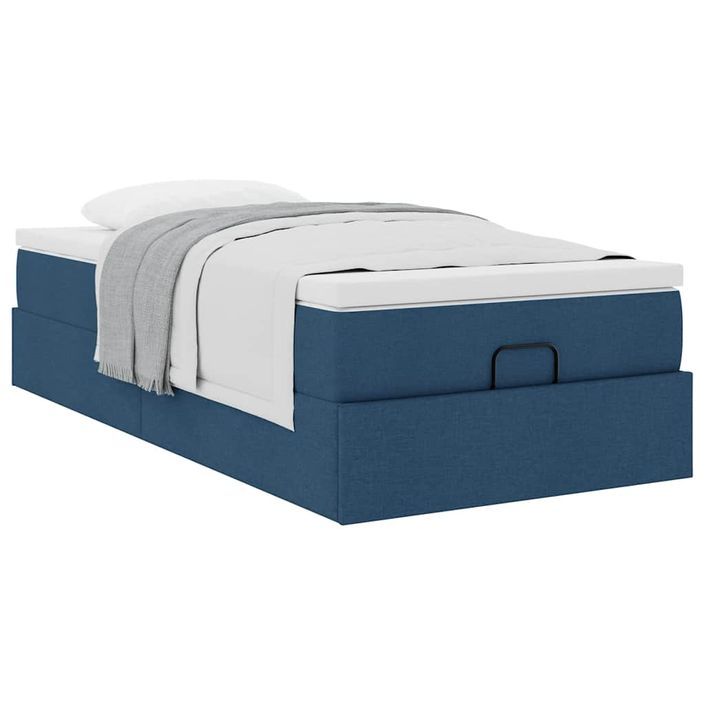 Cadre de lit ottoman avec matelas bleu 90x200 cm tissu - Photo n°4