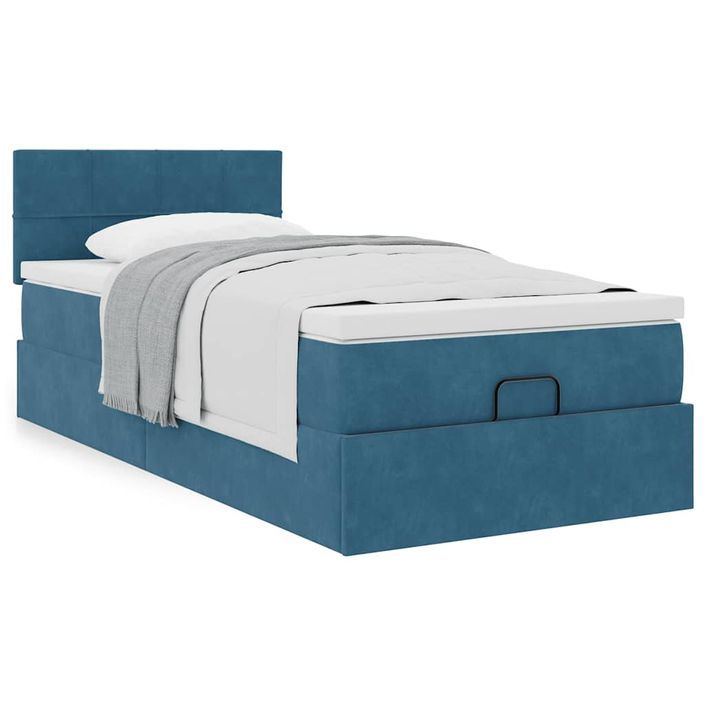 Cadre de lit ottoman avec matelas bleu foncé 100x200 cm velours - Photo n°1