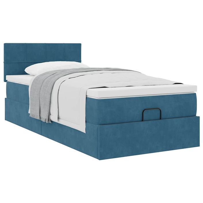 Cadre de lit ottoman avec matelas bleu foncé 100x200 cm velours - Photo n°4