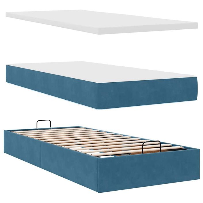 Cadre de lit ottoman avec matelas bleu foncé 100x200 cm velours - Photo n°6