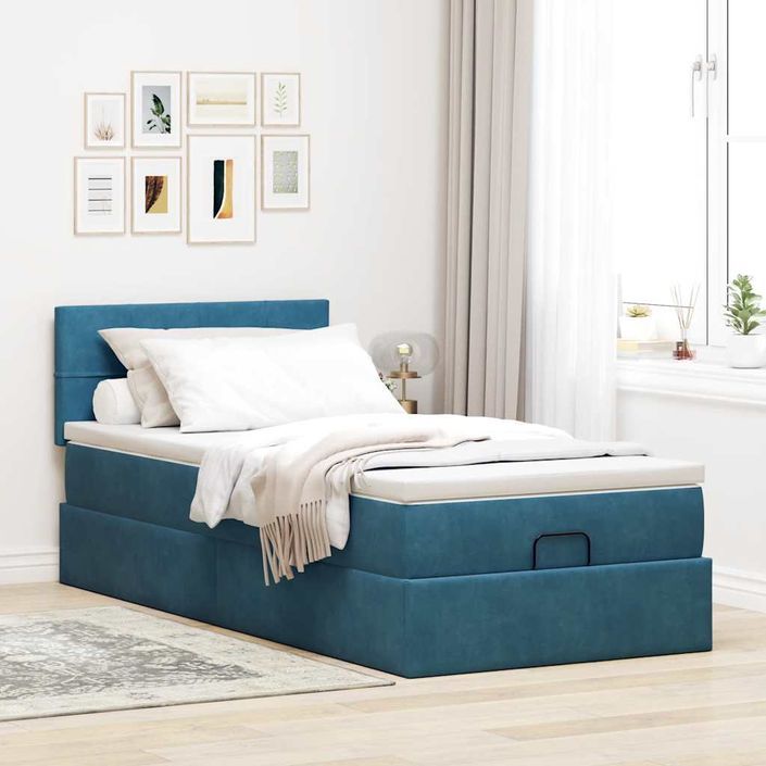 Cadre de lit ottoman avec matelas bleu foncé 100x200 cm velours - Photo n°4