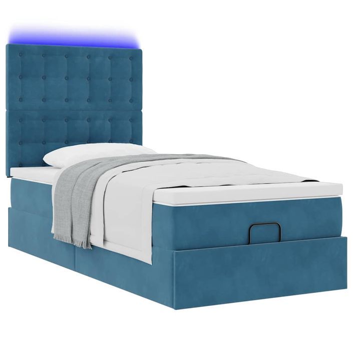 Cadre de lit ottoman avec matelas bleu foncé 100x200 cm velours - Photo n°4