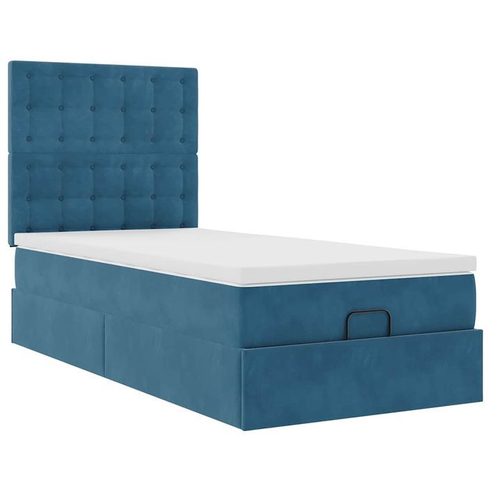 Cadre de lit ottoman avec matelas bleu foncé 100x200 cm velours - Photo n°5