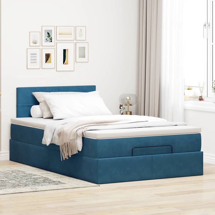 Cadre de lit ottoman avec matelas bleu foncé 120x190 cm velours - Photo n°4