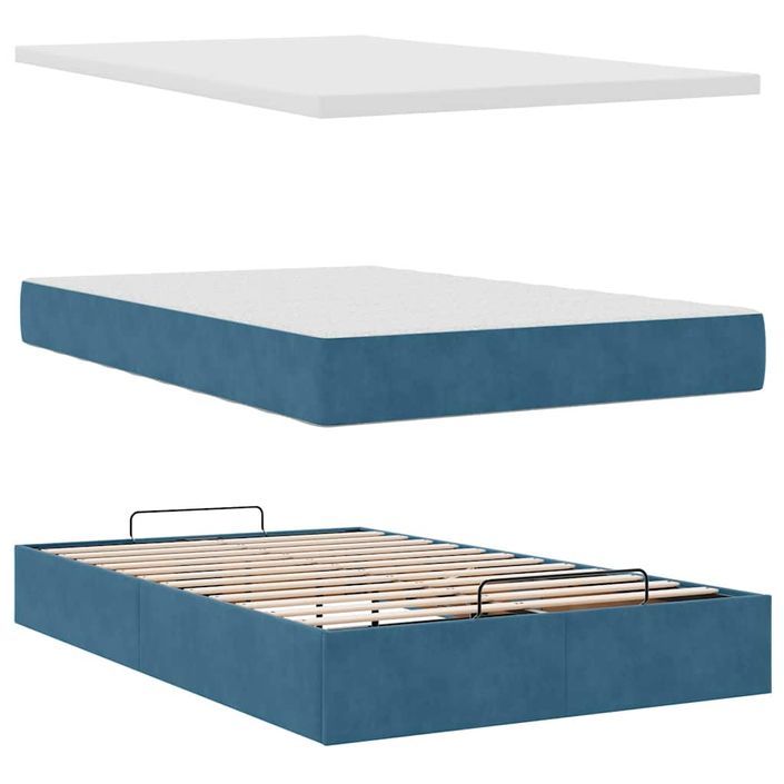 Cadre de lit ottoman avec matelas bleu foncé 120x190 cm velours - Photo n°10