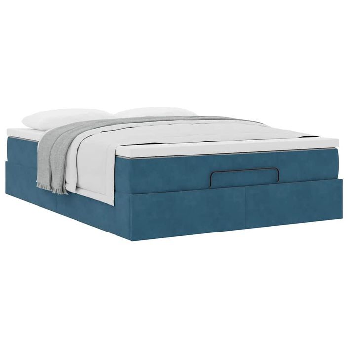 Cadre de lit ottoman avec matelas bleu foncé 140x190 cm velours - Photo n°4