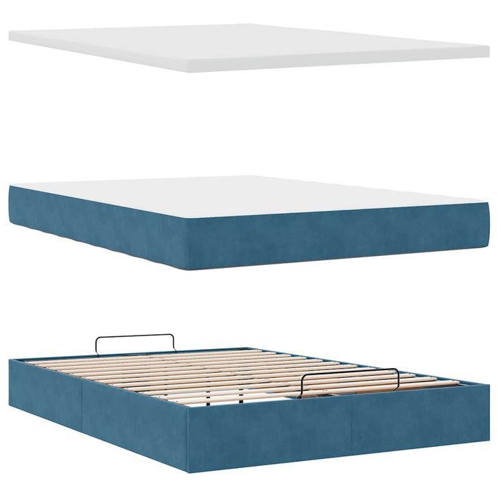 Cadre de lit ottoman avec matelas bleu foncé 140x190 cm velours - Photo n°6