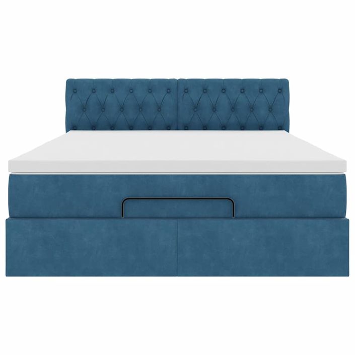 Cadre de lit ottoman avec matelas bleu foncé 140x190 cm velours - Photo n°5