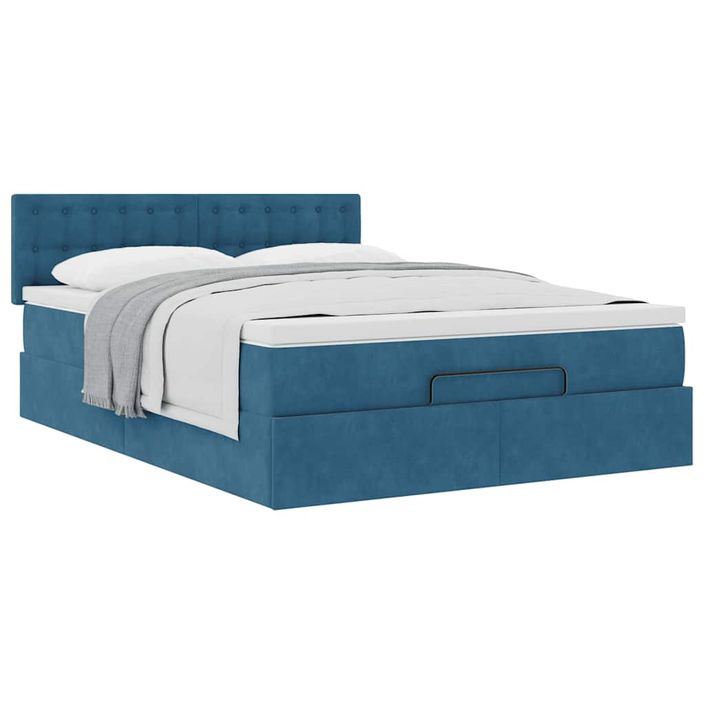 Cadre de lit ottoman avec matelas bleu foncé 140x190 cm velours - Photo n°4