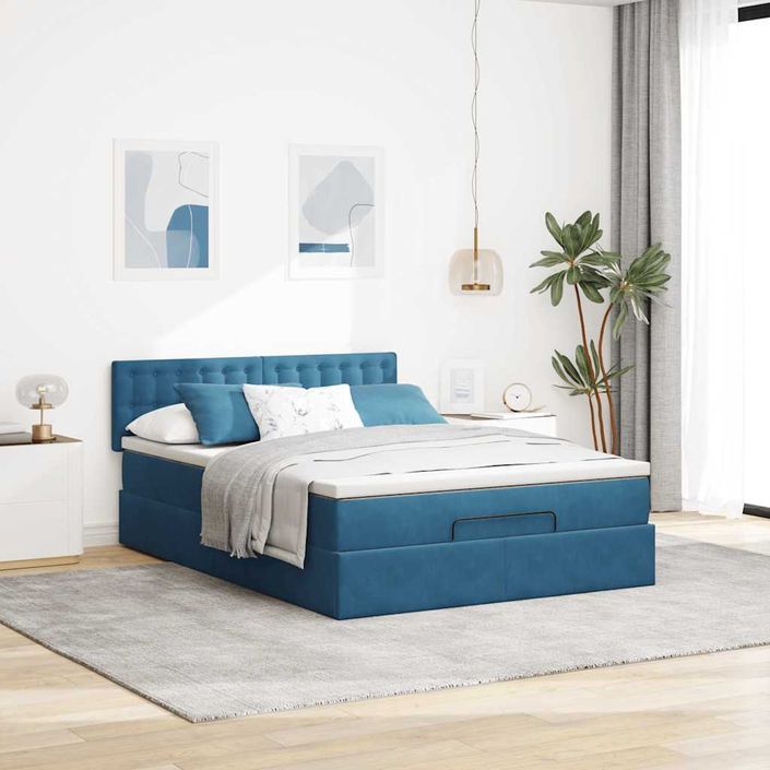 Cadre de lit ottoman avec matelas bleu foncé 140x190 cm velours - Photo n°4